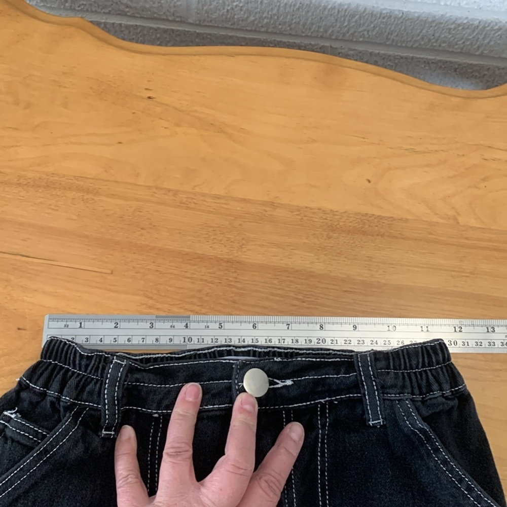 Kreamy Cargo Straight Leg Jeans Women Size S Elastic Waist Contrast Stitching - Picture 10 of 13